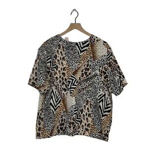Vintage Fashion Attitude Animal Print Blouse Plus Size 1X Boxy Fit Leopard Zebra